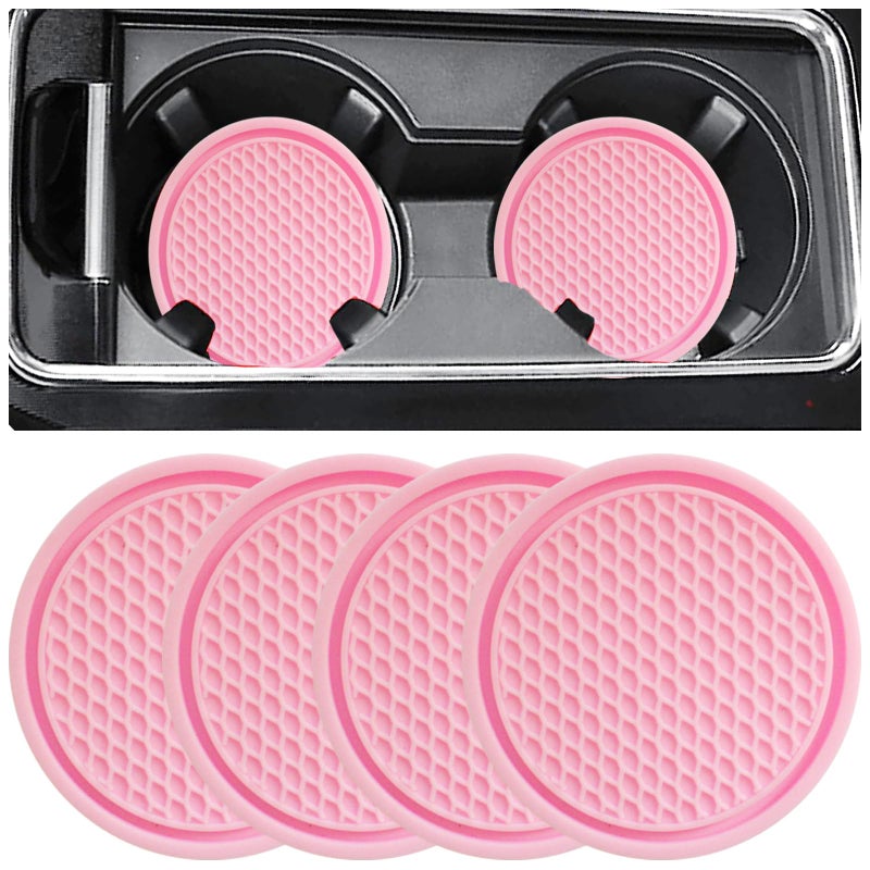 ZSDY Car Cup Coaster  4PCS Universal Auto Non-Slip Cup Holder Embedded in Ornaments Silicone Coaster  Car Interior Accessories Sets  Pink - Image 1